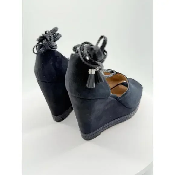 Michael Kors Wedges Womens 11M Navy Suede Ankel Wrap Lace Up Open Toe Braided - Picture 14 of 16